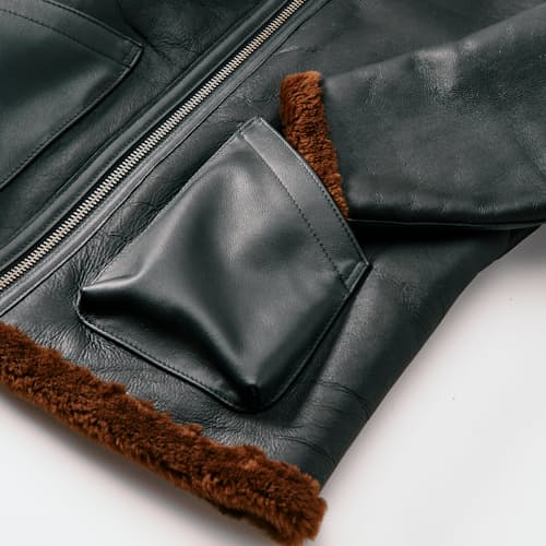 laydown detail image of B-6 Sheepskin Leather Bomber Jacket