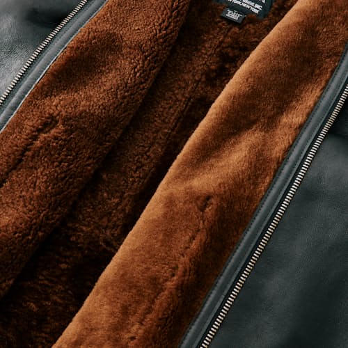 laydown detail image of B-6 Sheepskin Leather Bomber Jacket