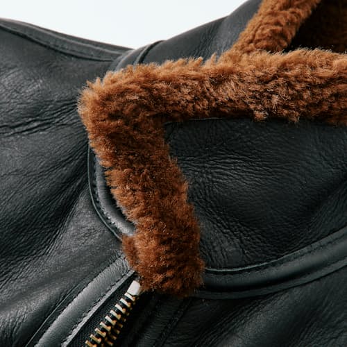 laydown detail image of B-6 Sheepskin Leather Bomber Jacket