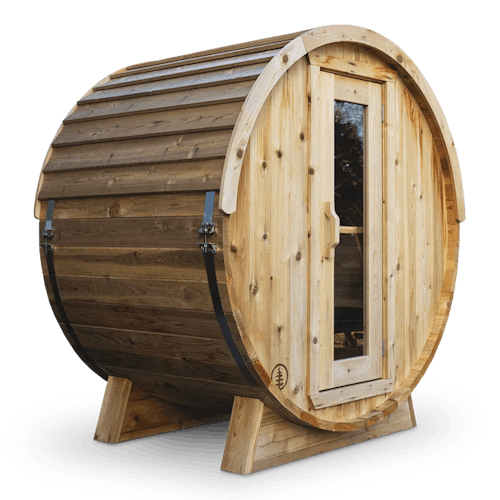 laydown image of The Eddy Barrel Sauna with Roof Kit