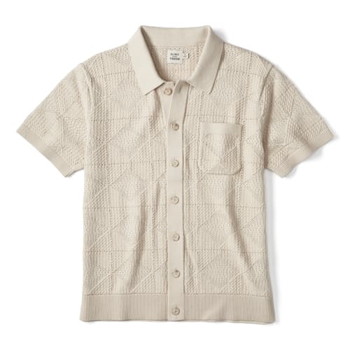 laydown image of Textured Button-Up Sweater Polo