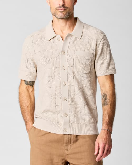 on model image of Textured Button-Up Sweater Polo