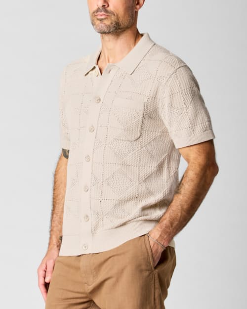 on model image of Textured Button-Up Sweater Polo