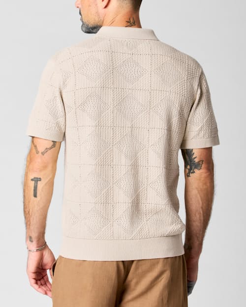 on model image of Textured Button-Up Sweater Polo