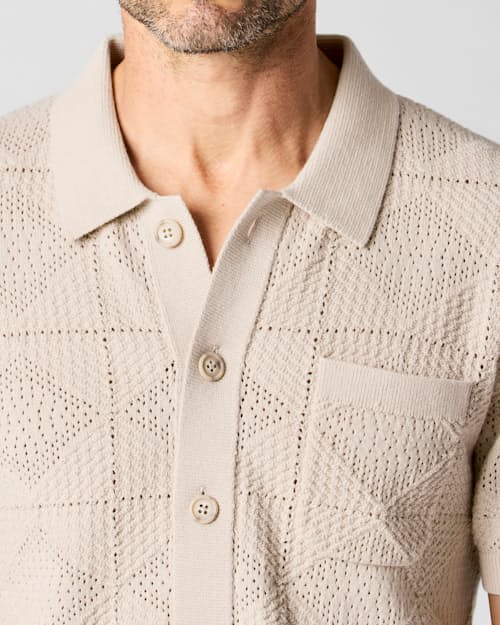 on model image of Textured Button-Up Sweater Polo