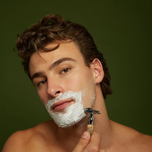 on model image of The Classic Shave Cream