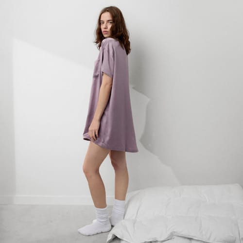 lifestyle image of Women's Washable Silk Oversized Sleep Tee