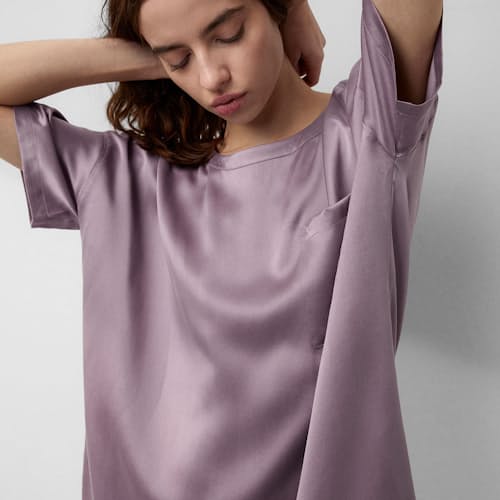lifestyle image of Women's Washable Silk Oversized Sleep Tee