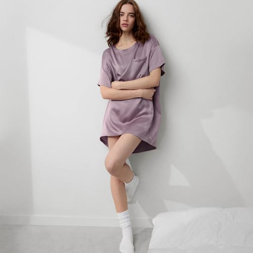 lifestyle image of Women's Washable Silk Oversized Sleep Tee