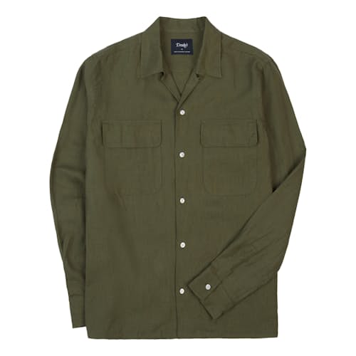 laydown image of Linen Camp Collar Long Sleeve Shirt