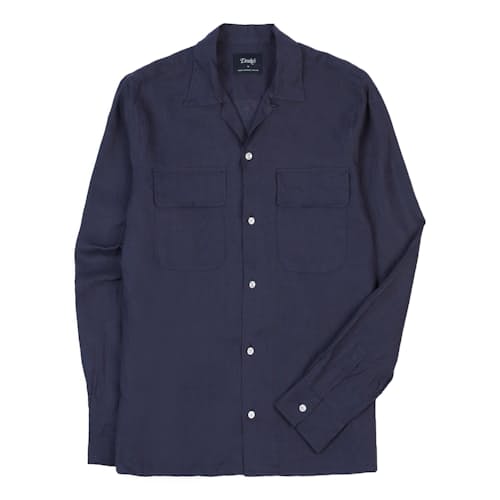 laydown image of Linen Camp Collar Long Sleeve Shirt