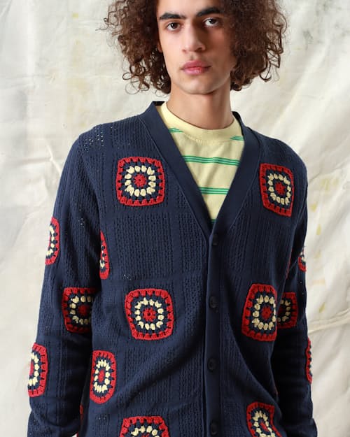 on model image of Crochet Cardigan