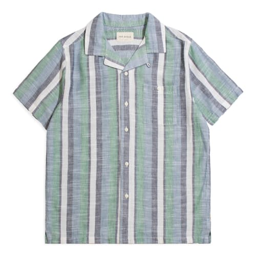 laydown image of Selleck Slub Stripe Short Sleeve Shirt