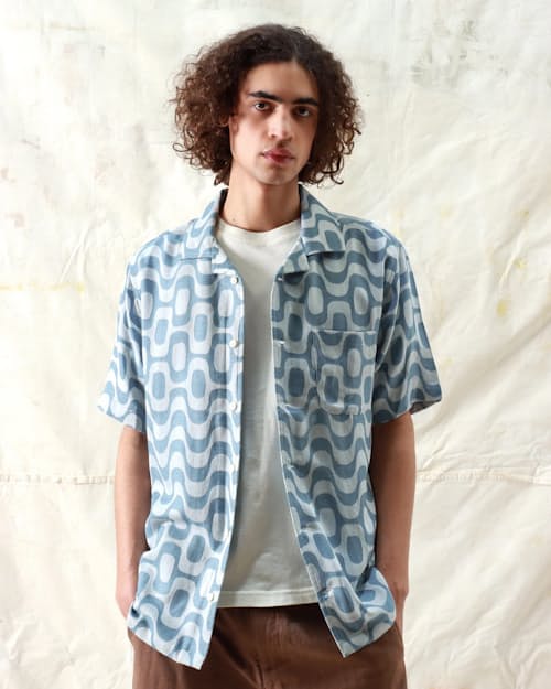on model image of Stachio Copa Short Sleeve Shirt