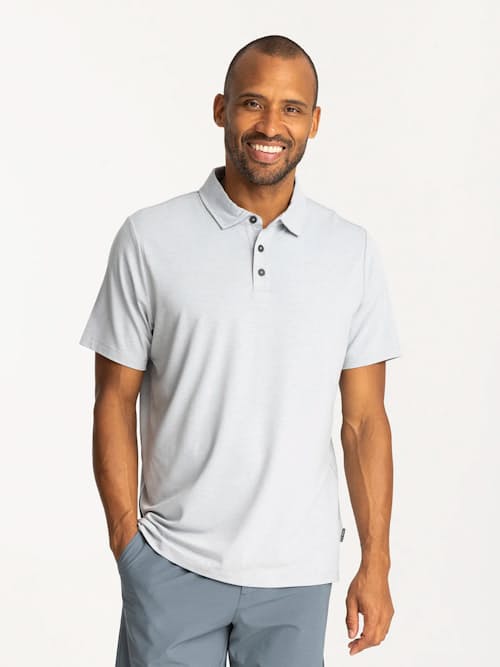 on model image of Bamboo Flex UPF Polo