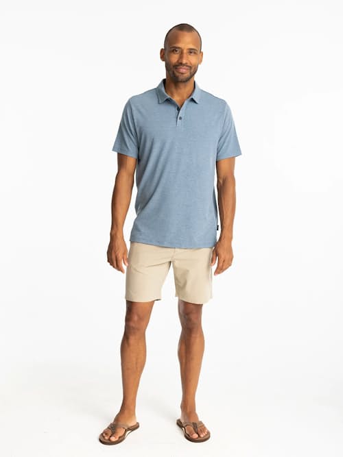 on model image of Bamboo Flex UPF Polo