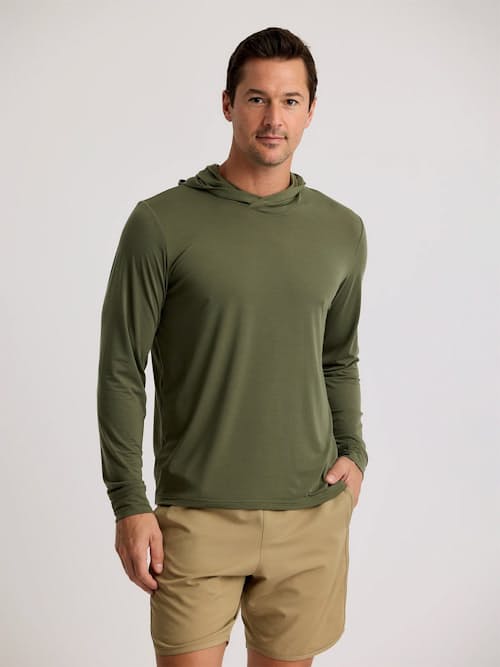 on model image of Elevate Lightweight UPF Hoodie