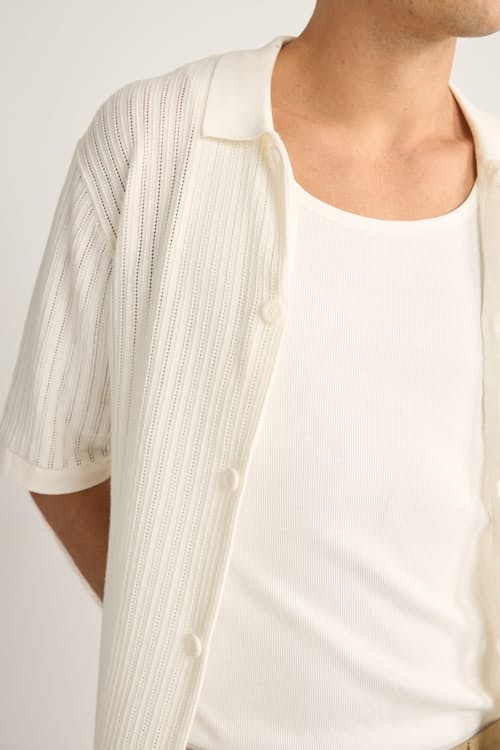 on model image of Knit Button Down Polo