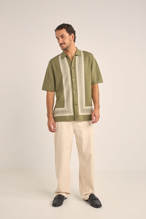 on model image of Loma Knit Button Down Polo