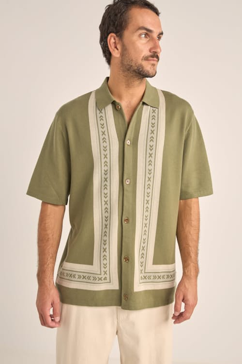 on model image of Loma Knit Button Down Polo