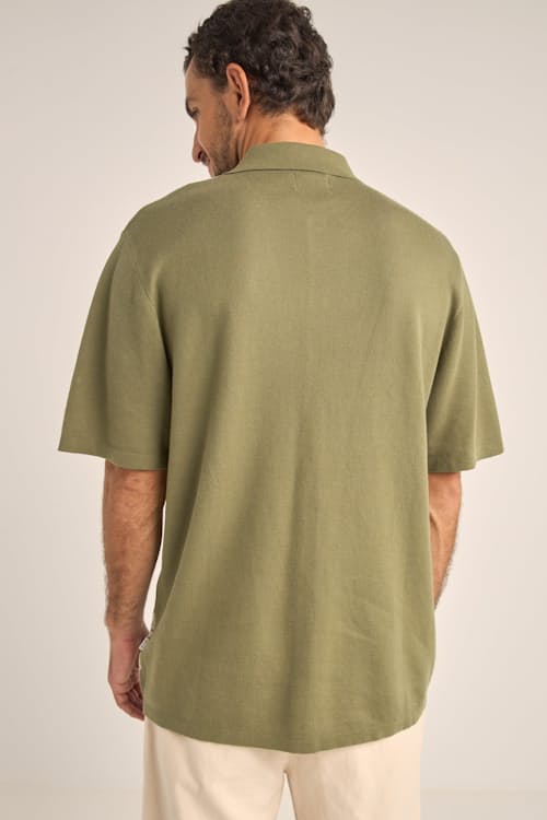 on model image of Loma Knit Button Down Polo