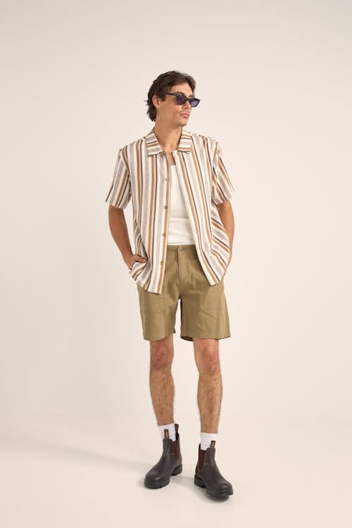 on model image of Paisley Stripe Short Sleeve Shirt