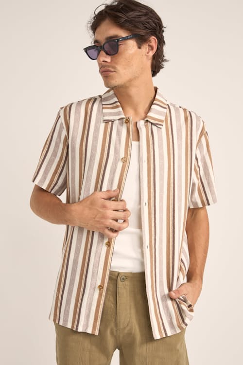 on model image of Paisley Stripe Short Sleeve Shirt