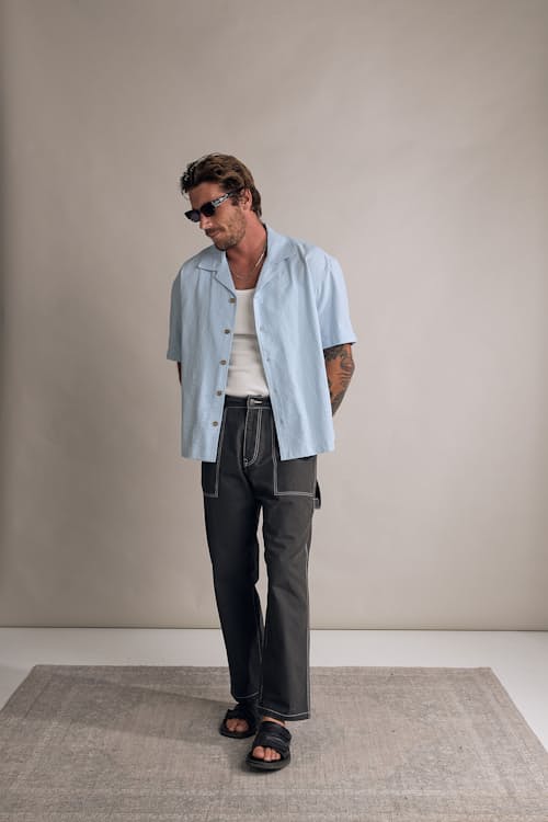 on model image of Relaxed Cropped Short Sleeve Shirt