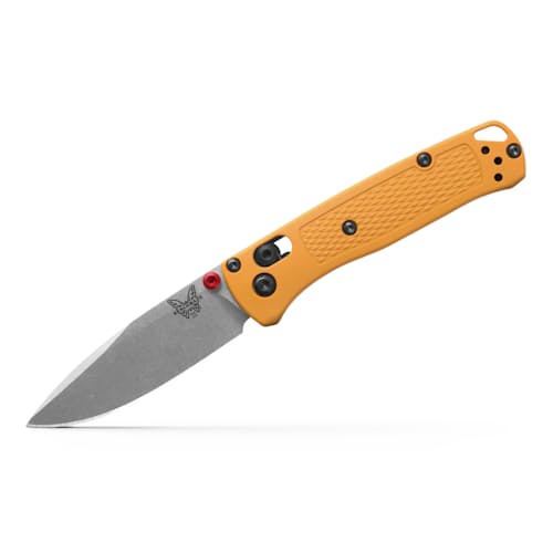 laydown image of Mini Bugout Daybreak Yellow Grivory Pocket Knife