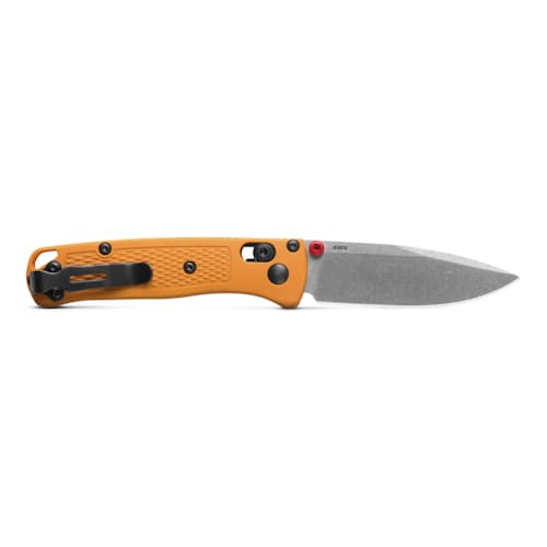 laydown image of Mini Bugout Daybreak Yellow Grivory Pocket Knife