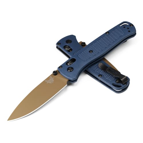 laydown image of Bugout Crater Blue Grivory Pocket Knife