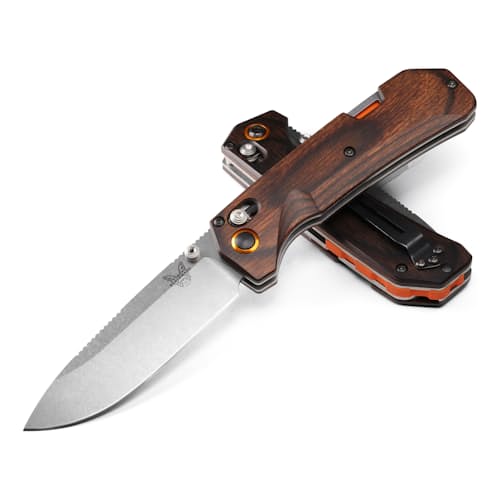 laydown image of Grizzly Creek Stabilized Wood Drop Point Pocket Knife