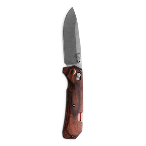 laydown image of Grizzly Creek Stabilized Wood Drop Point Pocket Knife