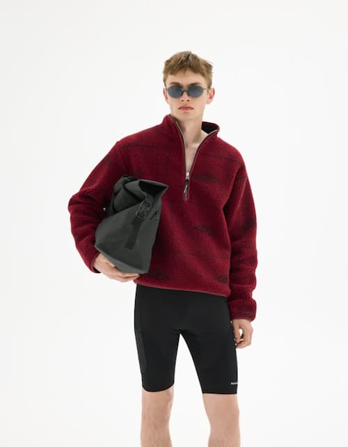 on model image of Italian High Pile Fleece Half Zip