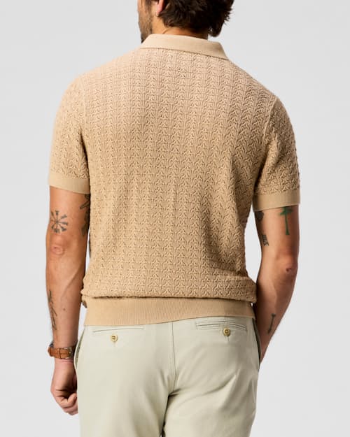 on model image of Retro Stitch Johnny Collar Polo