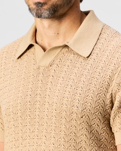 on model image of Retro Stitch Johnny Collar Polo