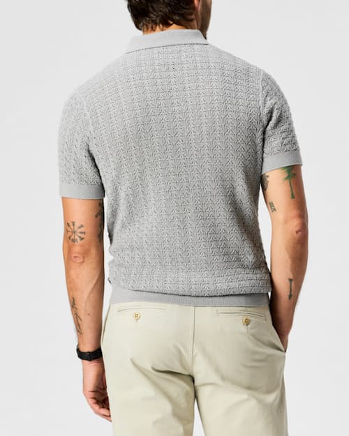 lifestyle image of Retro Stitch Johnny Collar Polo