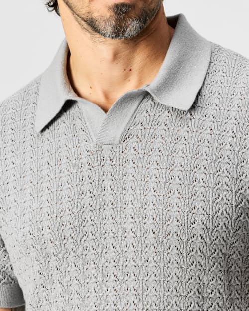 lifestyle image of Retro Stitch Johnny Collar Polo