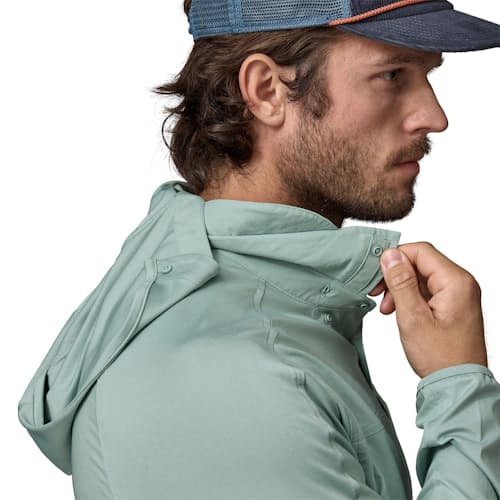 on model image of River Rambler Hybrid Sun Hoody