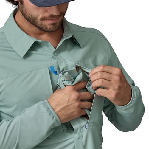 on model image of River Rambler Hybrid Sun Hoody