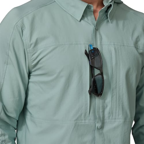on model image of River Rambler Hybrid Sun Hoody
