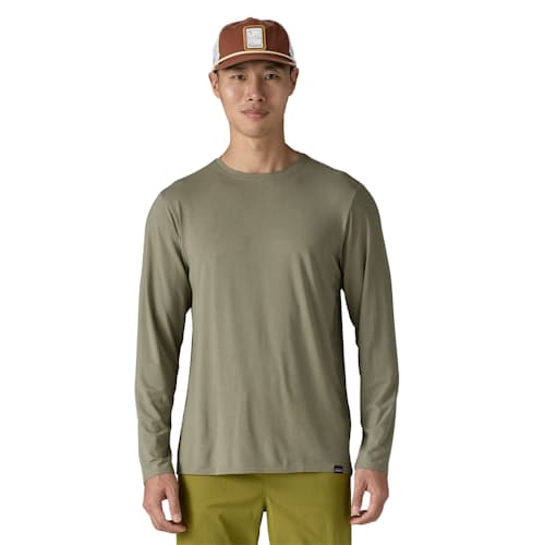 on model image of Tropic Comfort Natural Crewneck Long Sleeve T-Shirt