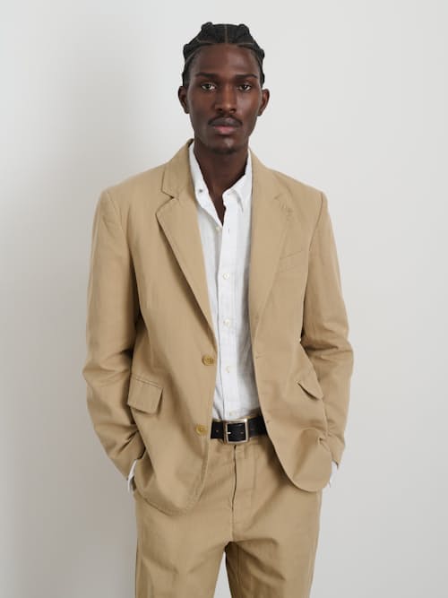 on model image of Grant Cotton Linen Blazer