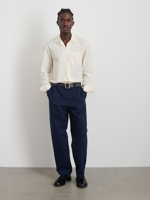 on model image of Grant Cotton Linen Trouser