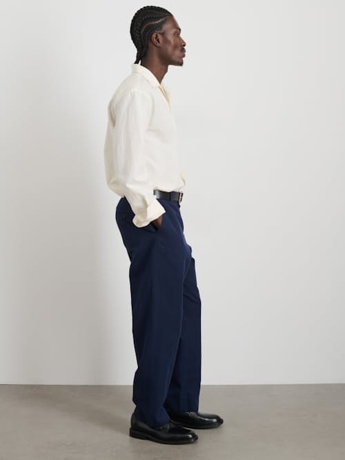 on model image of Grant Cotton Linen Trouser