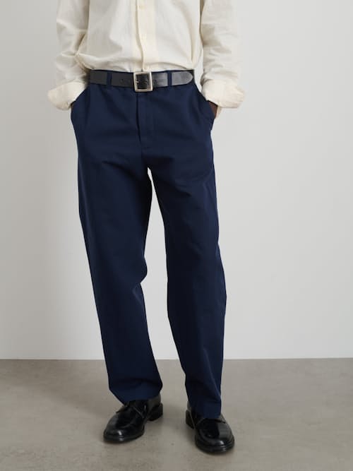 on model image of Grant Cotton Linen Trouser