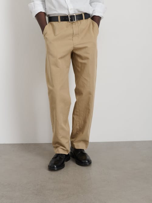 on model image of Grant Cotton Linen Trouser