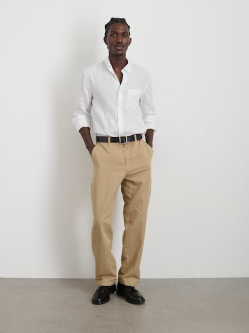on model image of Grant Cotton Linen Trouser