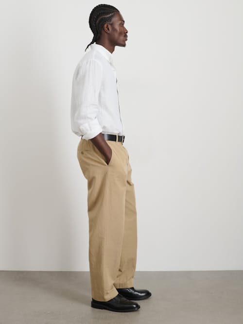 on model image of Grant Cotton Linen Trouser