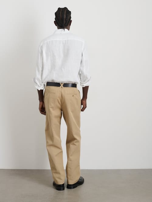 on model image of Grant Cotton Linen Trouser